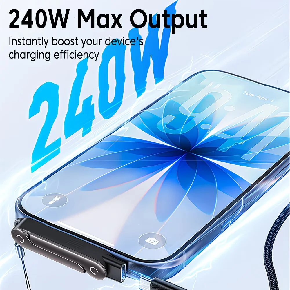240W USB C Built-in Stand Adapter Multi-function Foldable Converter for IOS 15 16 17 Macbook Xiaomi Samsung Phone Charge Bracket