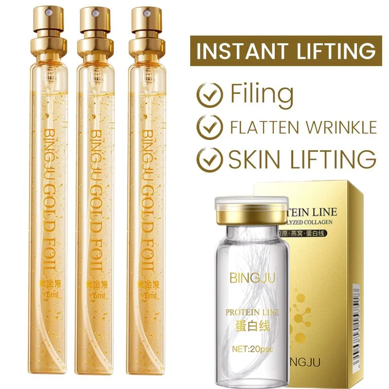 24K Gold Face Filler Absorbable Collagen Protein Thread Face Lift Plump Silk Fibroin Line Carving Anti Aging Essence Face Serum