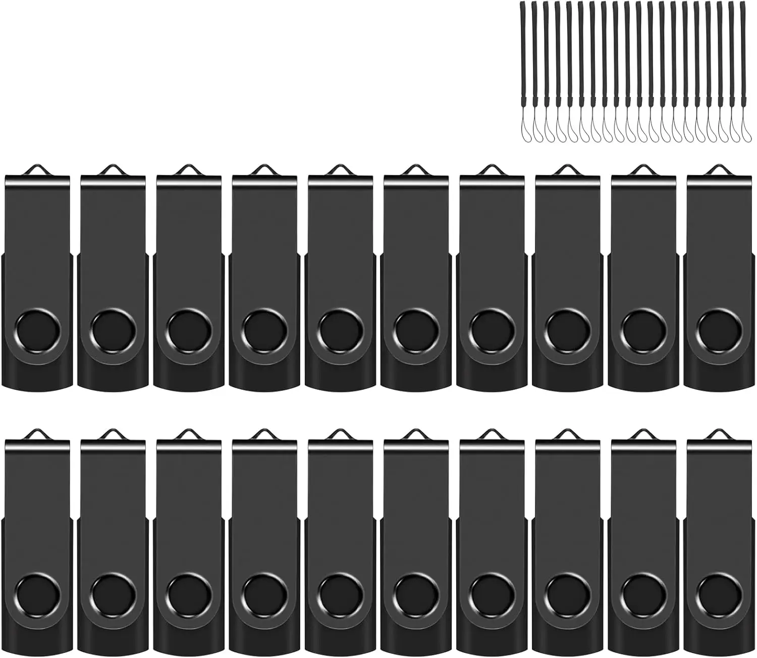

8GB USB Flash Drive Bulk 20 Pack with Lanyards, USB 2.0 Memory Sticks for Storage and Backup in Black - 20PCS