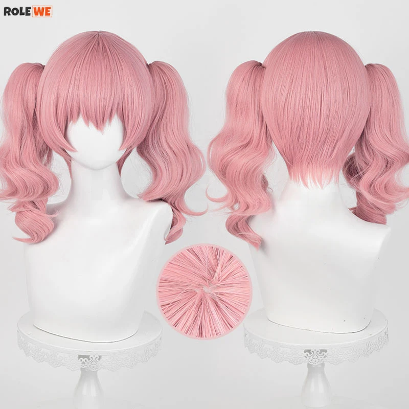 

Anime Roromiya Karuta Cosplay Wig Short Pink With Double Ponytails Heat Resistant Synthetic Hair Halloween Wigs + Wig Cap