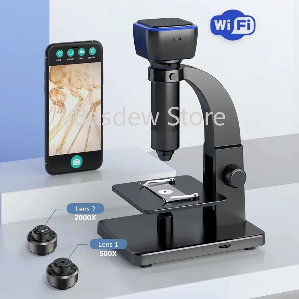 315wifi 2000X Dual Lens High Power Biological Microscope USB/WiFi Mobile Phone Mite Digital Microscope