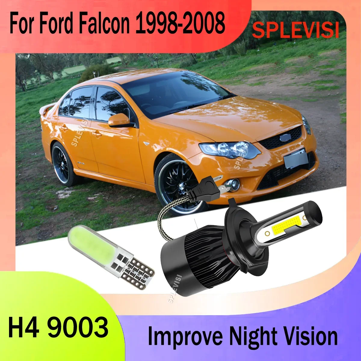 H4 9003 LED 60W White Headlamp - Aligned Filament Positioning For Ford Falcon 1998 1999 2000 2001 2002 2003 2004 2005 2006-2008