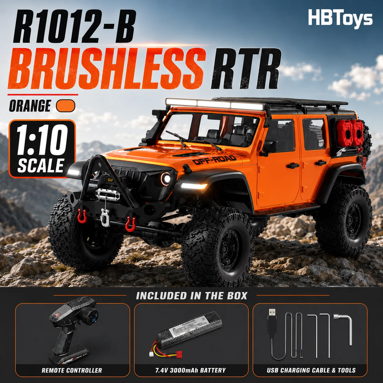 HBToys 1/10 Brushless RC Rock Crawler RTR 4WD Factory Installed Motor ESC 2-Speed Transmission Locking Diff Winch Off Road Truck