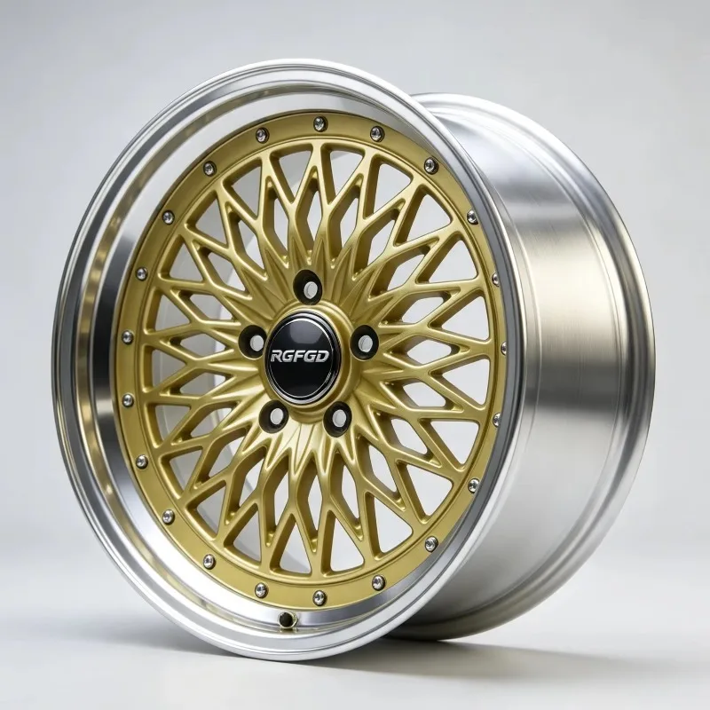 【2026】Two Piece Forged Alloy Wheels Gold Inner Barrel Polished Outer Rim For Passenger Y010