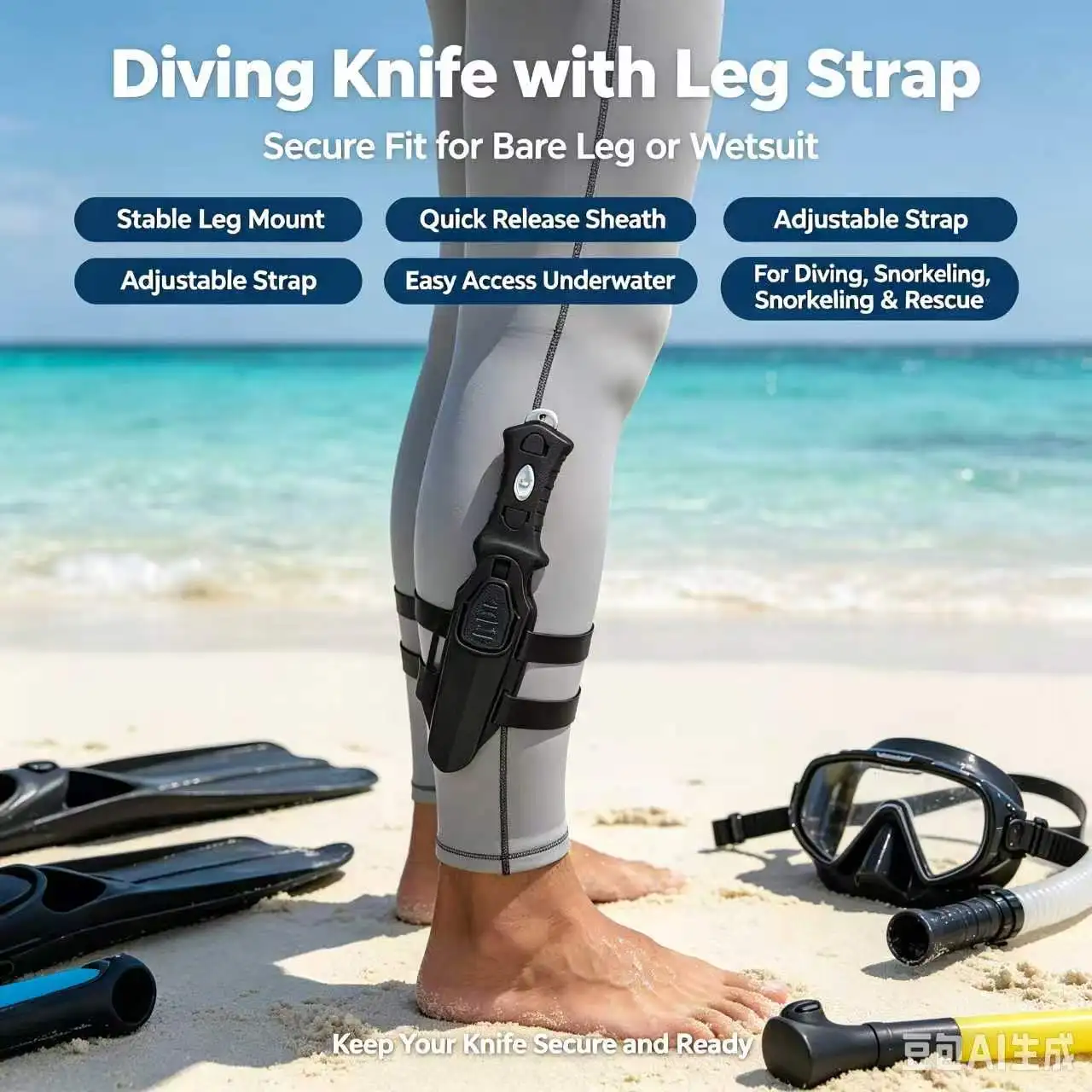 Dive Knife for Rescue, Stainless Steel Diving Tool with Line Cutter for Underwater & Survival view 3