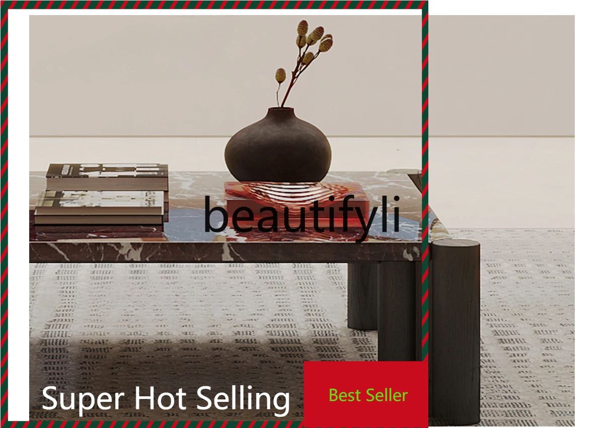 

Italian light luxury natural marble square table living room coffee table G1218