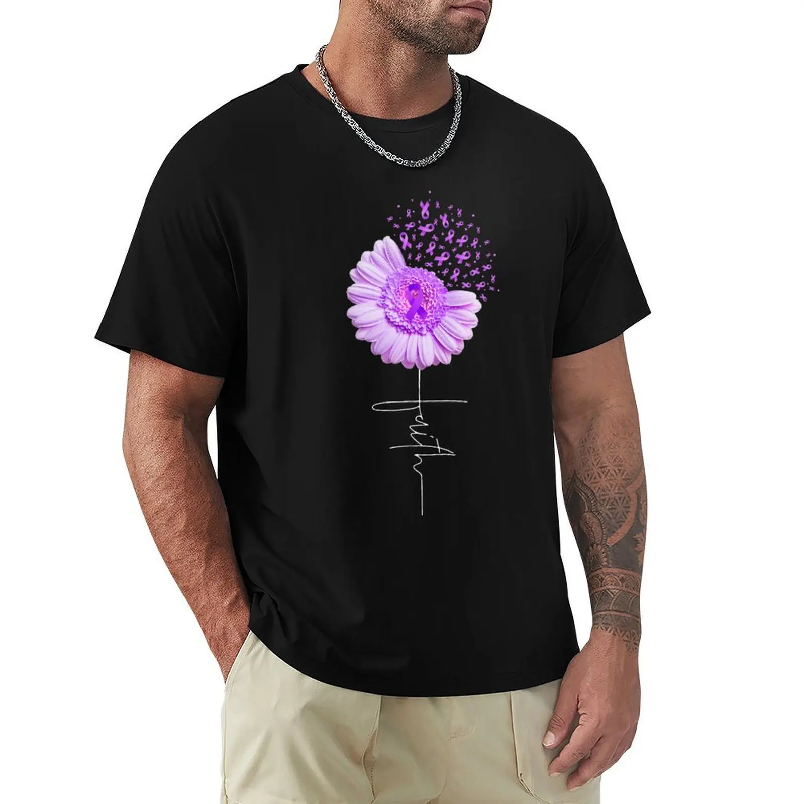 Faith - Alzheimer's Awareness Cross Christian Daisy Flower T-Shirt cotton t shirt man T-Shirt