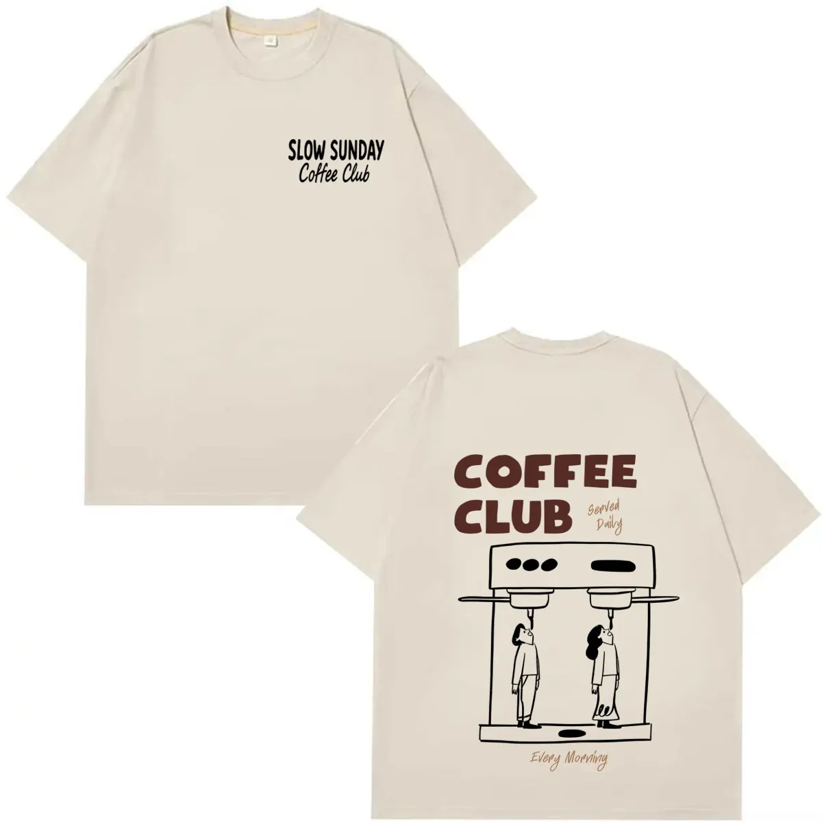 Slow Sunday Coffee Club Tshirt Men Women Fashion Graphic Tee Shirt Classic Unisex Cotton Hip Hop Tee Shirts Streetwear Teenagers