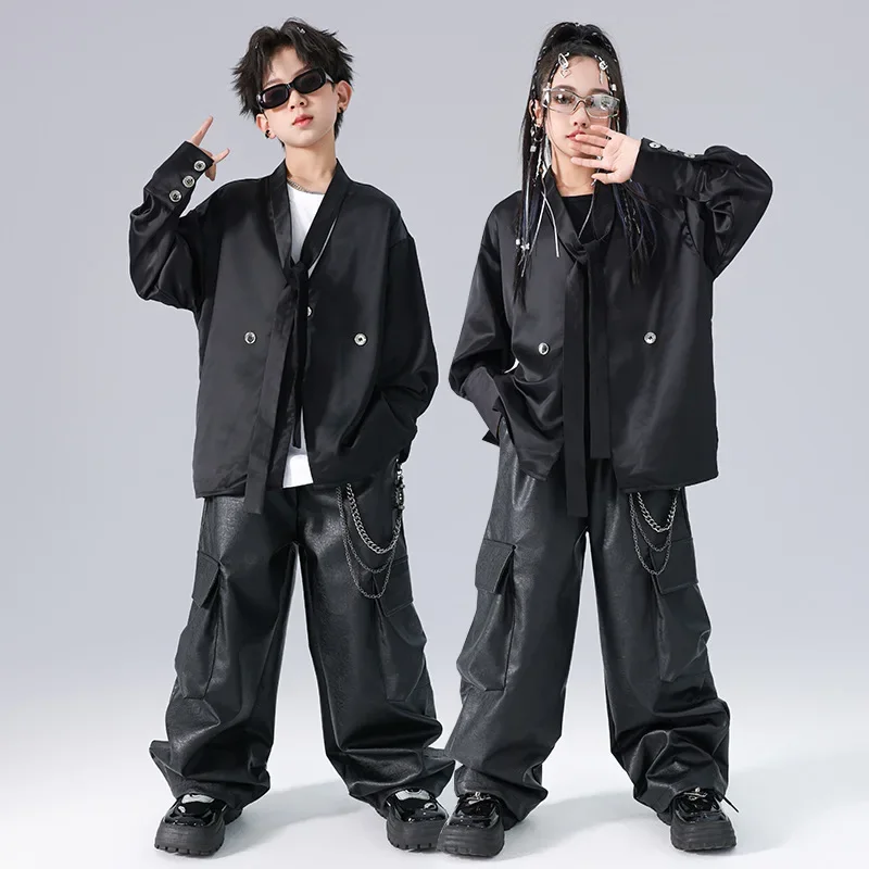 Hip Hop Street Dance Performance Outfit Faux Leather Pants Loose Hip Hop Shirt Stage Runway Jazz Dance Costume For Adult Dancers