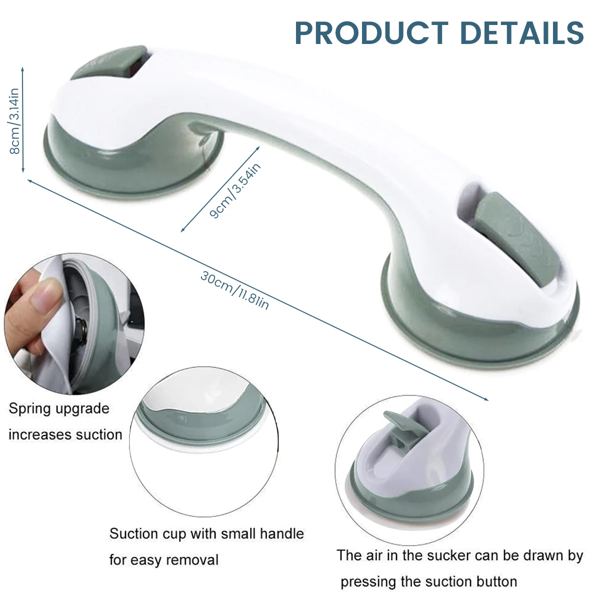 ​Suction Grab Bar 12 Inch Shower Handle Portable Bathroom Balance Bar with Strong Hold Suction Cup for Handicap Elderly