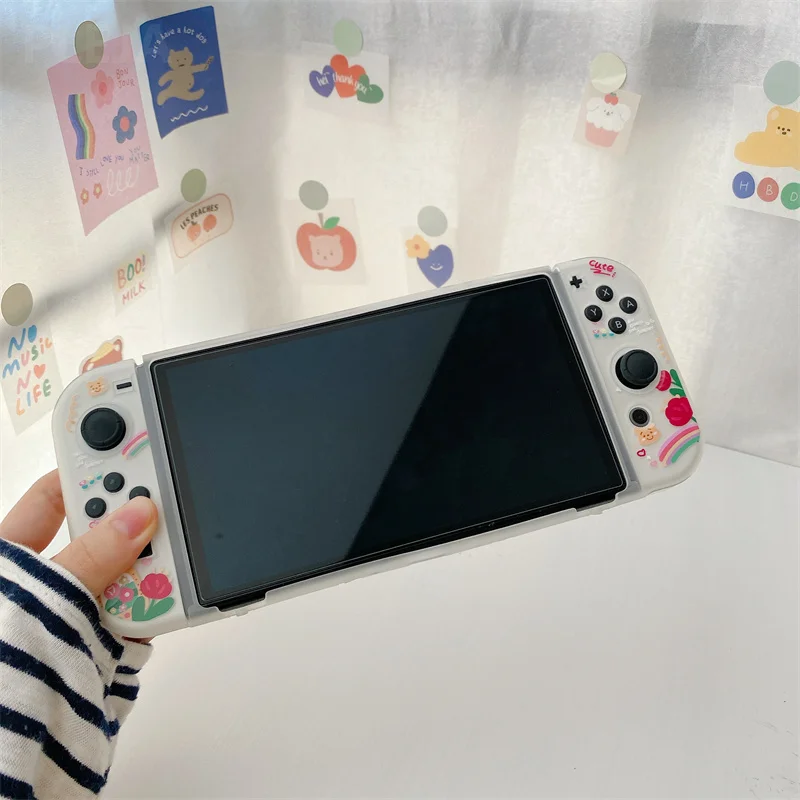 Cute Flower Cartoon Game Console Case for Nintendo Switch OLED NS NX Clear Soft Silicone Protector Cover Switch Accessories