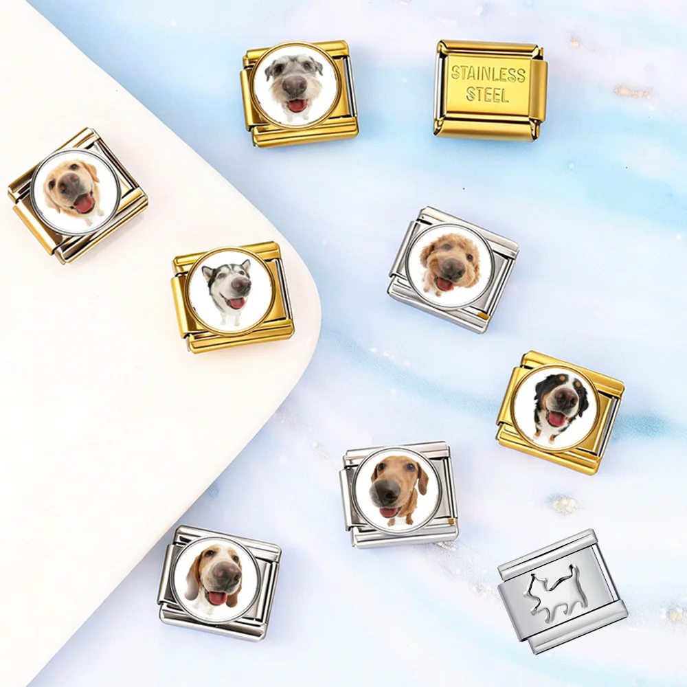 Trendy Pet Dog Series Italian Link Fit 9mm Stainless Steel Jewelry DIY Original Design Women Men Bracelet Making Beads Charms