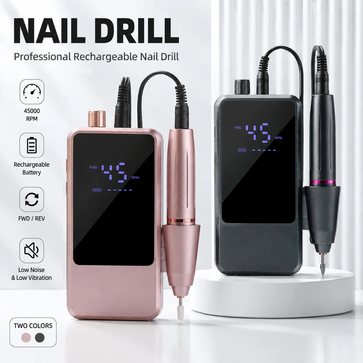 45000RPM Electric Nail Drill Rechargeable Nail Sander File Professional LED Display Nail Polisher For Gel Nail Polish Salon Tool