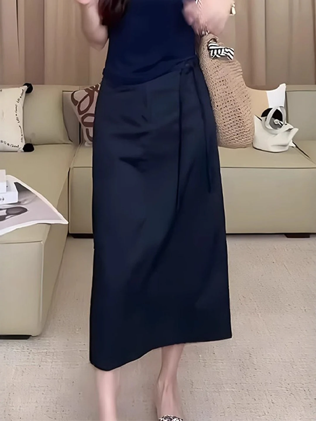 Black A-Line  Skirt for Women High Waist Slimming Fashionable Summer 2026 plus Size Open Split Commute Korean Style