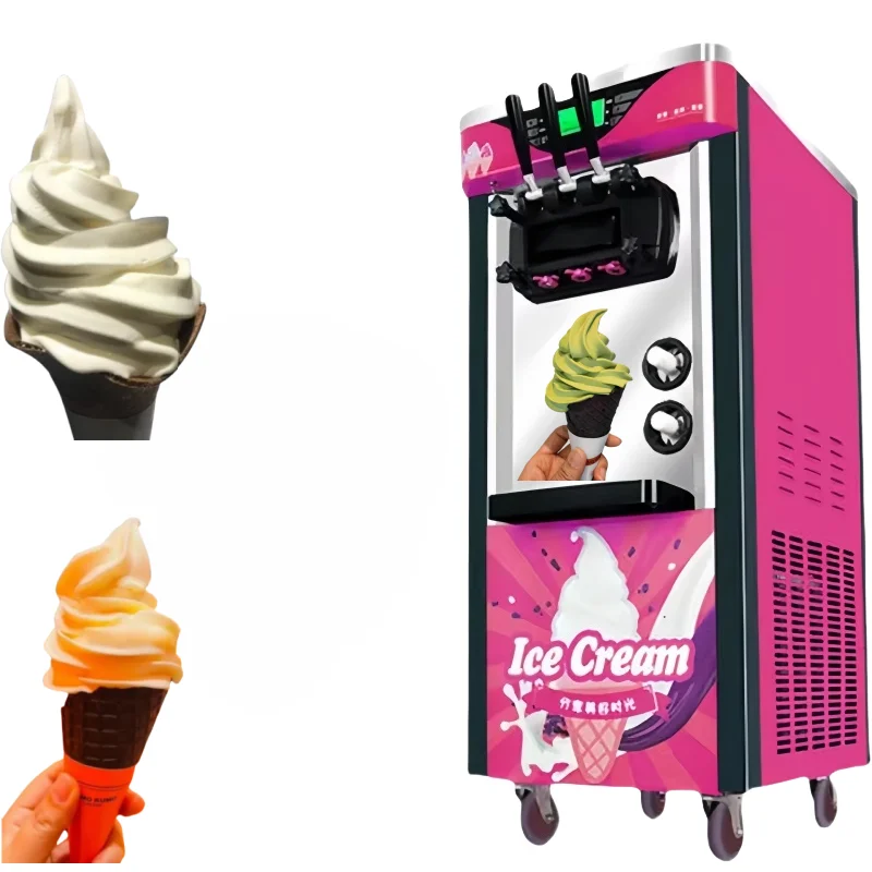Máquina automática comercial para hacer helados de servicio suave, nuevo uso doméstico, tres sabores, yogur, leche, Chocolate, agua, Motor económico