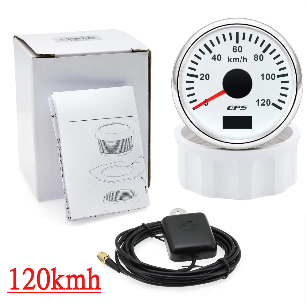 HD 52 mm GPS-Tachometer 30/60/80/120/200 km/h Boot Auto LKW Geschwindigkeitsmesser Messgerät 7-Farben-Hintergrundbeleuchtung mit GPS-Antenne 9–32 V