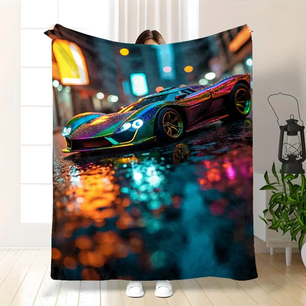 Cyberpunk-style supercar theme Flannel printed blanket suitable for all seasons suitable for living room office sofa and travel
