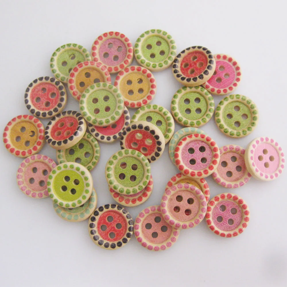 WBNLAK Printed Wood Shirt Buttons 15MM Mixed Colors 50Pcs Fashion Button Decorative Craft Sewing Accessories