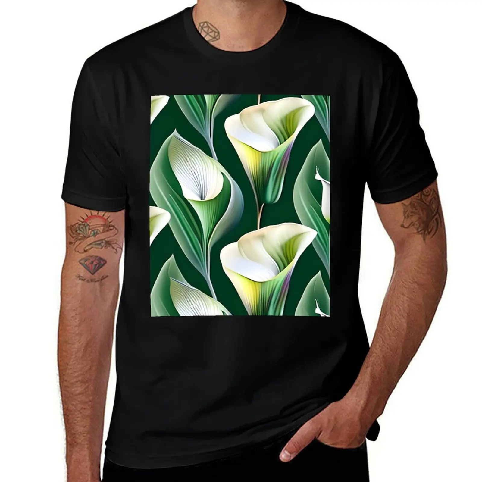 

Calla Lily pattern T-Shirt cotton t shirts man 100% t shirt men 100% cotton luxury brand anime tshirt T-Shirt