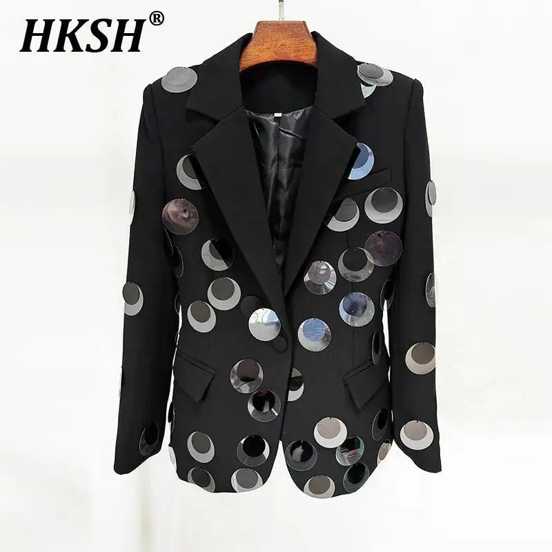 

HKSH Spring Summer New Women Ins Trendy Fashion Punk High Street Sequins Single Button Slim Fit Blazer Casual Chic Jacket HK5993