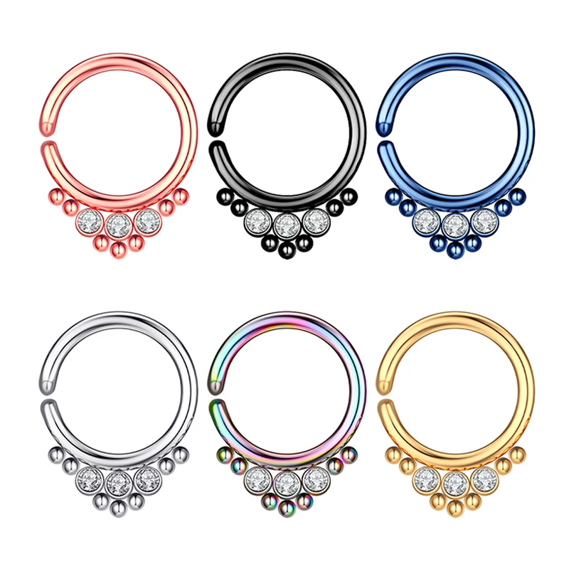 16G Steel Gold Color Crystal Septum Piercing Clicker Nose Piercing Septum Ring Clicker Daith Piercing Earring Cartilage Jewelry