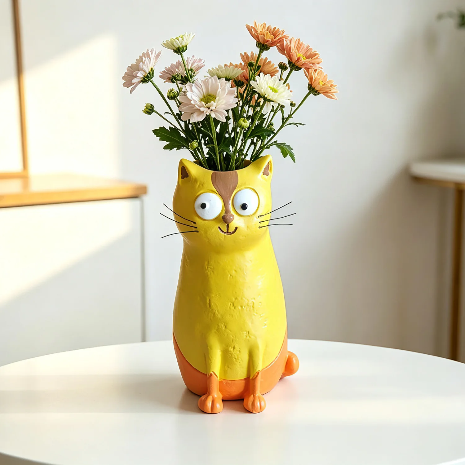 Creative Resin Cat Vase Quirky Animal Figurine Cute Simulation Flower Pot Desktop Home Decor Novelty Ornament for Living Room