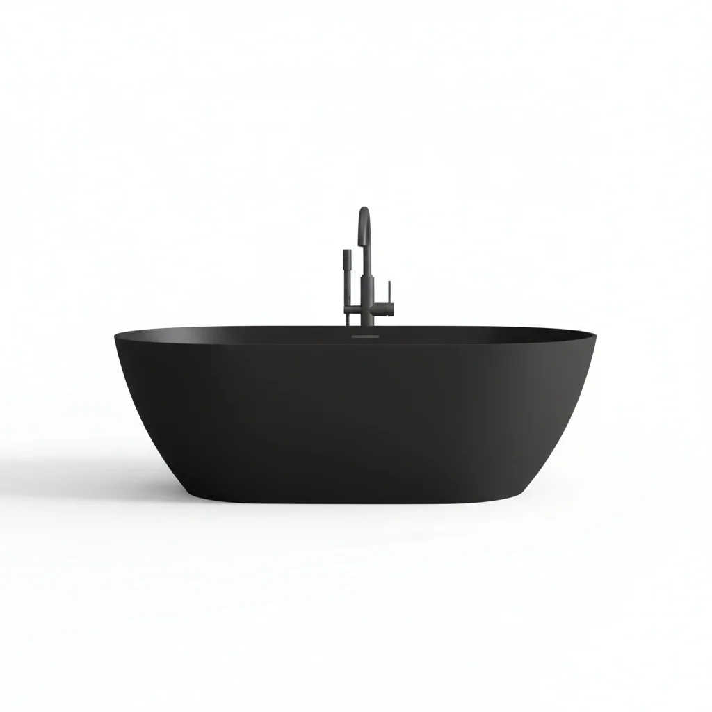 

Freestanding Bath Tub, Solid Surface Bathtub, Air Massage, Matte Black, 1500mm/4.92ft, Artificial Stone Modern Soaking Tub