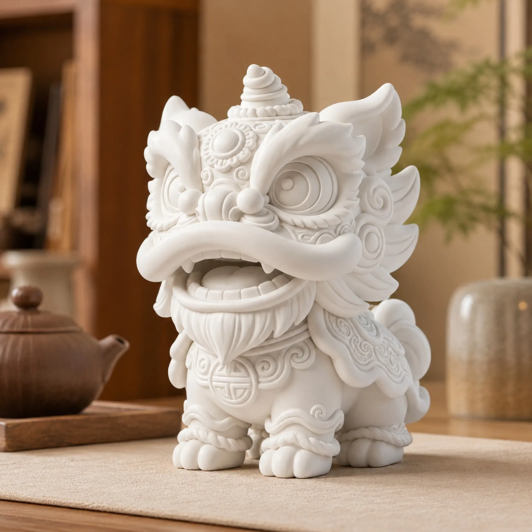 Traditional Chinese Guardian Lion Statue Lion Dance Ornament Home Office Decoration Lucky Beast Figurine Desktop Decorative