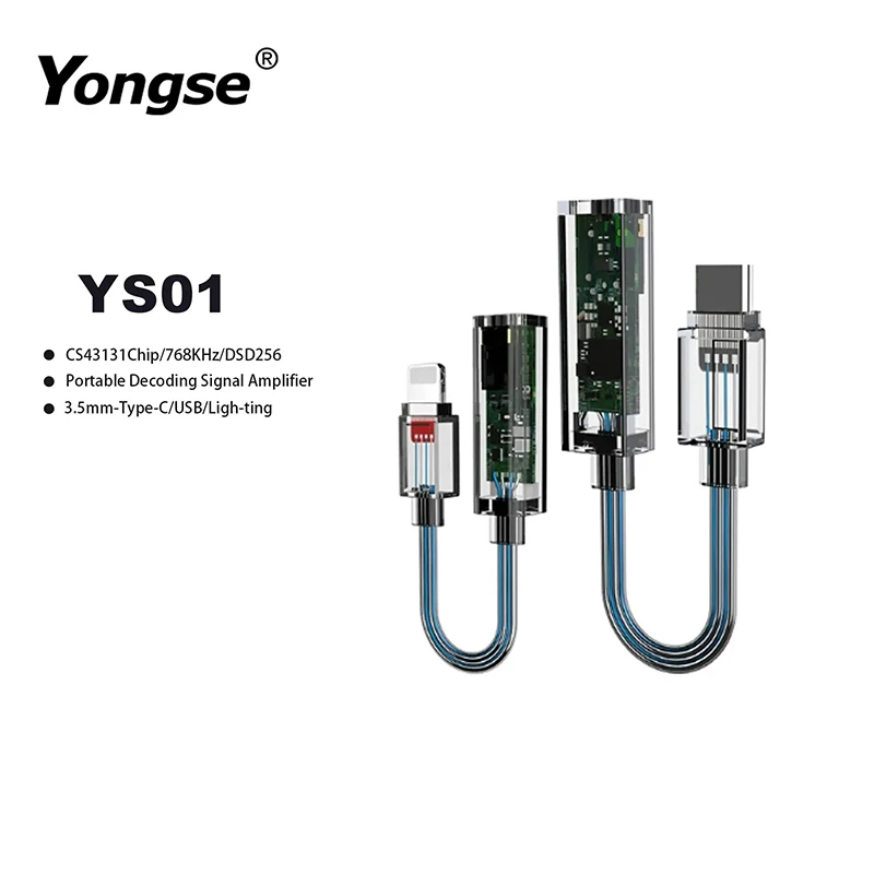 

Yongse YS01 Portable DAC Decoding AMP CS43131 32-bit Small Tail IOS Android Phone Ear-Amplif for Earphone Metal