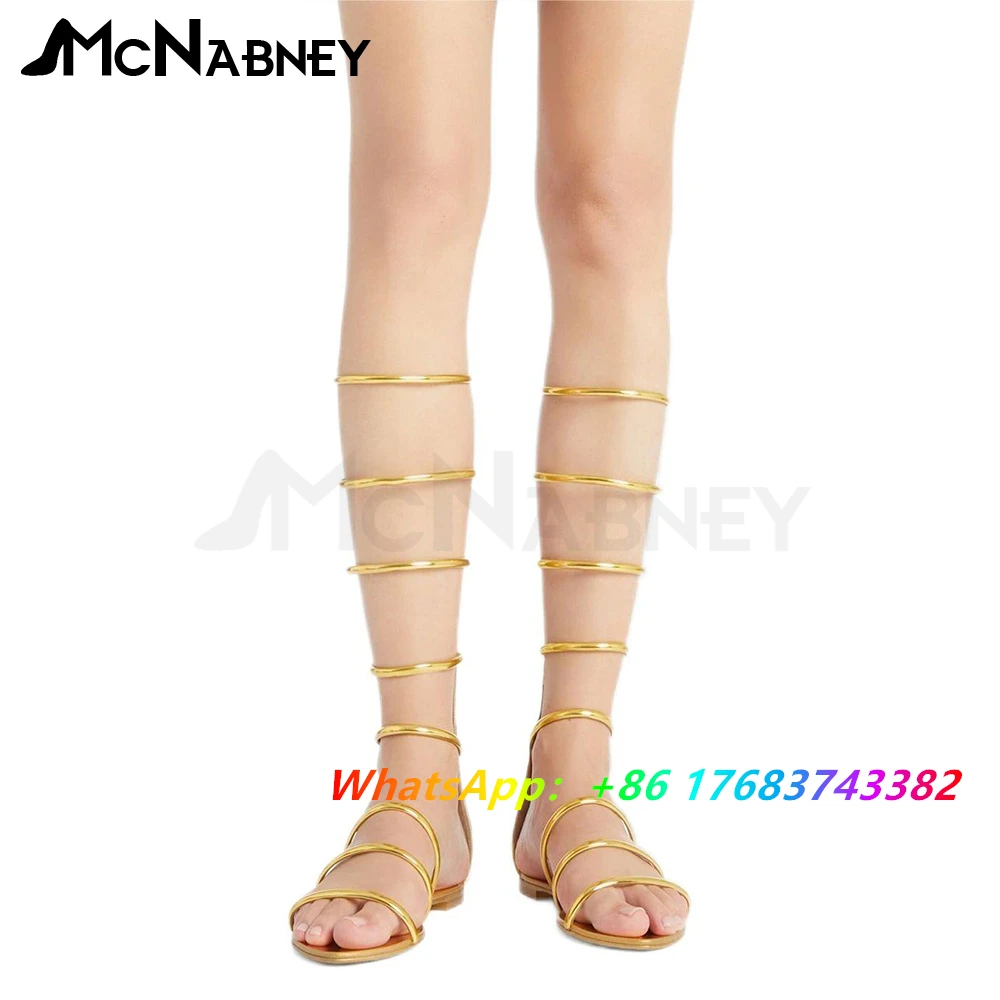 Zipper Sandals Boots Patent Leather Summer Shoes Flat Round Toe Sandals Knee Boots Summer Sandals Women Black Gold Flats Shoes