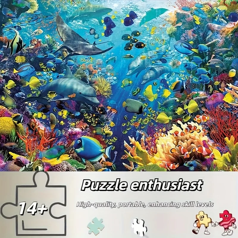1000pcs Underwater World Jigsaw Puzzle - Marine Life & Coral Reef Design with Sharks, Tropical Fish, Coral Reefs - Challenging