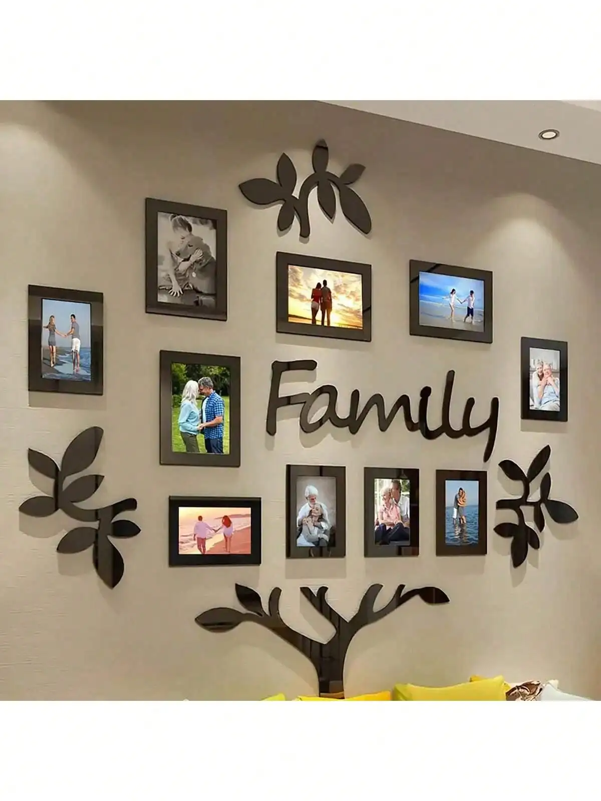 Family Tree Acrylic Wall Decor, 3D Self-Adhesive Mosaic Mirror Photo Frame Collage Stickers, Large 47×47 Inch DIY Photo Wall for Living Room Bedroom, New Home Gift