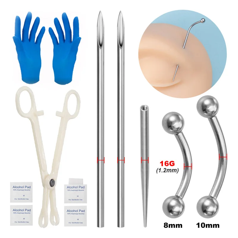 Chirurgenstahl-Körperpiercing-Werkzeug-Set, professionelle Nadeln, Klemmzange, Handschuhe, Zugstift, Werkzeug für Lippen, Nase, Nabelpiercing-Set, Schmuck – Detail 25