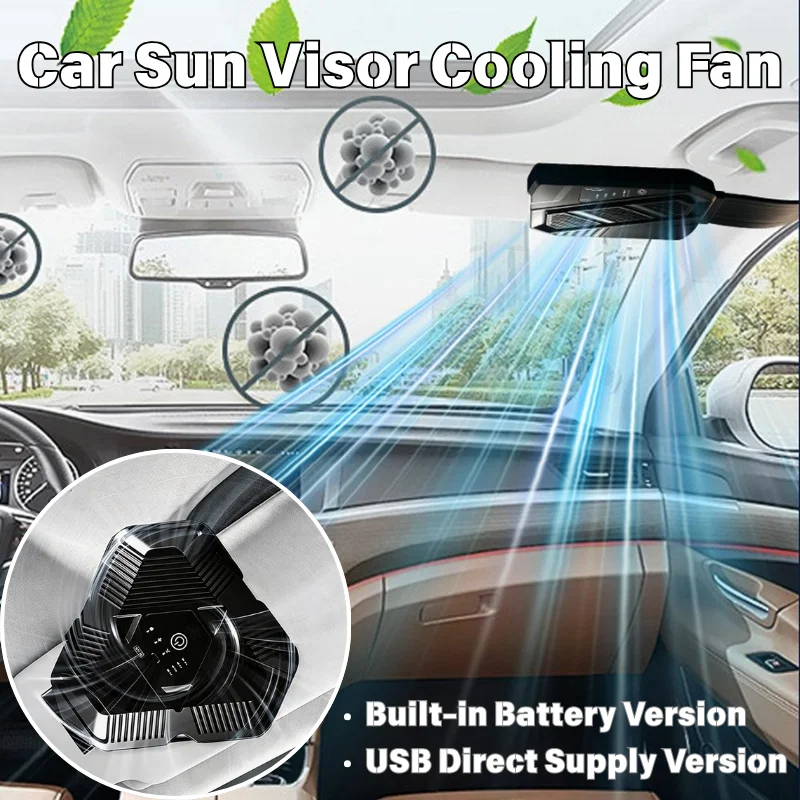 Adjustable Car Sun Visor Mount Fan Rechargeable Quiet Air Circulation Cooler For Windshield Vehicle Interior Use Car Accessory