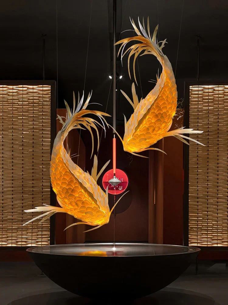 Fish Lantern Chinese Restaurant Restaurant Hot Pot Restaurant Designer loft Stairs Hotel Lobby Raise Fish-shaped chandeliers.