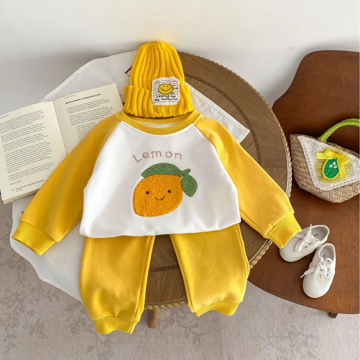 2023 autumn New in Kids Baby Cute Flocking Fruit Clothes Set 2pcs Infant Children Patchwork Top+pants Toddler boys girls 3M-4Y