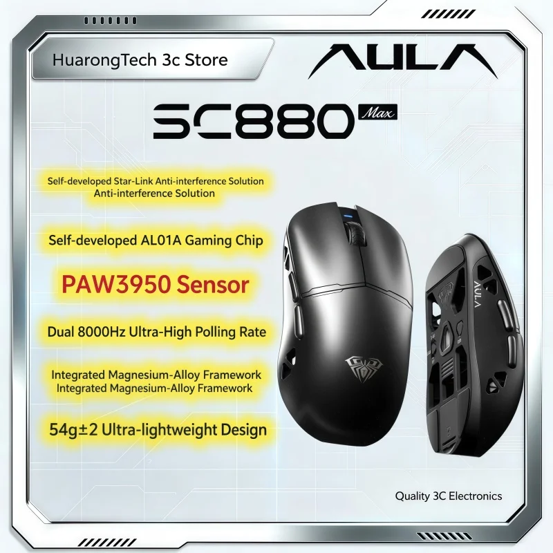 AULA SC880Max Wireless Mouse AW3950 Lightweight Tri mode Anti-interference Long Battery Life Game Hollow Magnesium Alloy Mice