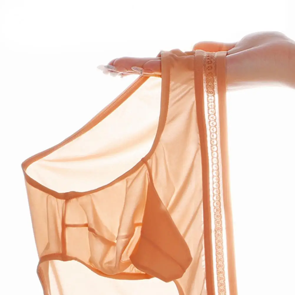 Men Briefs Mid-rise Elastic Waistband Thin Ice Silk Panties Solid Color Perspective Breathable Comfortable Fit Female Underwear