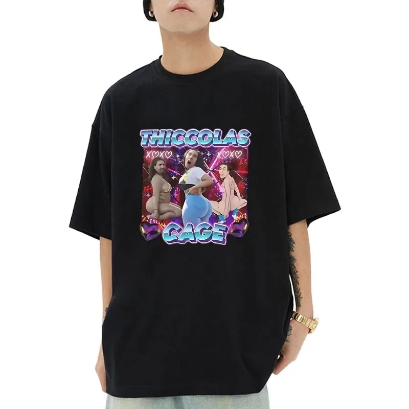 

Thiccolas Cage Funny Meme T Shirt Men Women Harajuku Fashion Cotton short sleeve T-shirts streetwear High Quality Casual Tops