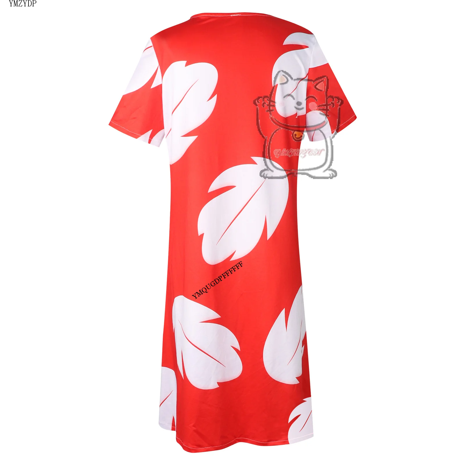 Halloween night Lilo costume women's red dress short sleeved pajamas Hawaiian leaf print dress summer beach outfit new