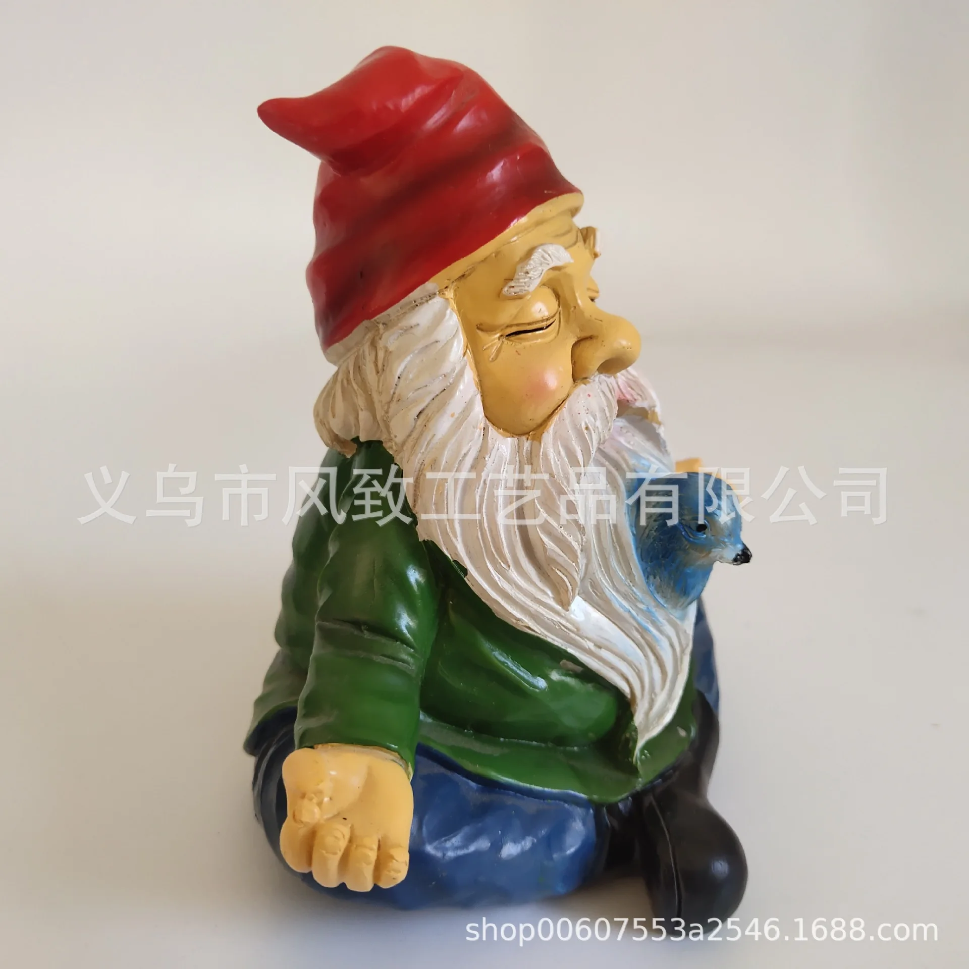 ‌ ‌Bearded Gnome with Bird Meditation Statue‌ - Zen Garden Decor Resin Sculpture