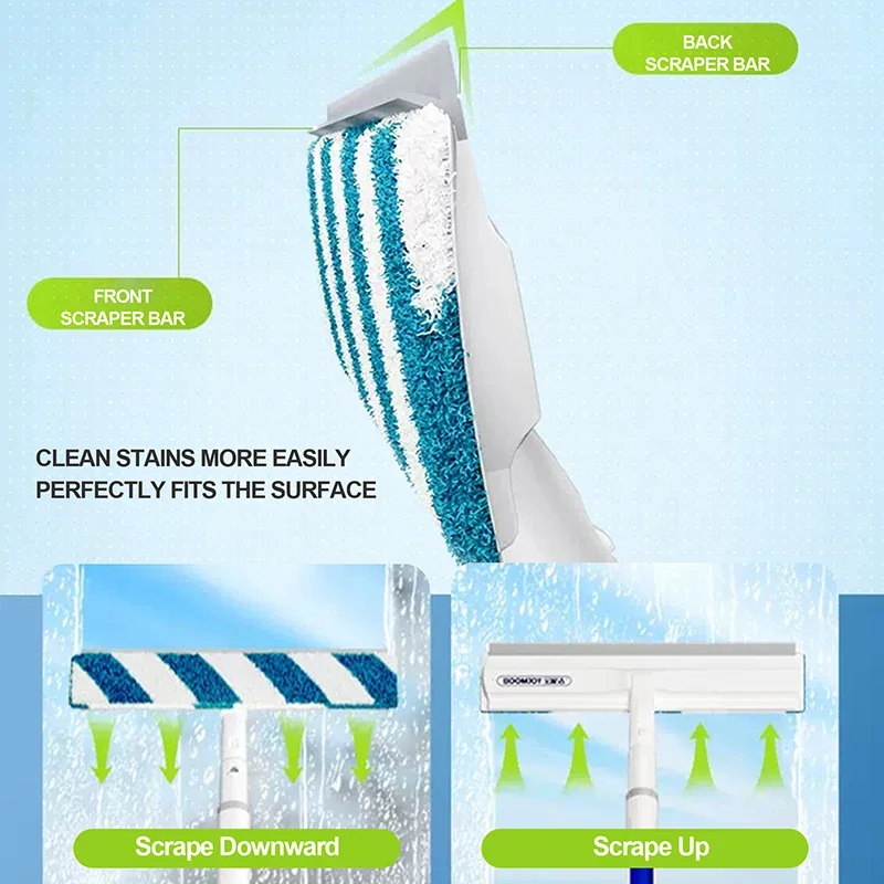 2 in 1 Windows Cleaner with Spray Magic Broom Wiper Telescopic Extra-long Handle Mop Squeegee Wiper for Glass Cleaning Tools