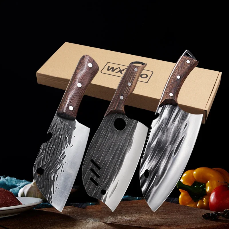 Forged Butcher Slaughtering Knife Cleaver Kitchen Bone Chopping Chicken Knives Wooden Handle Chef Cutting Slicing Fish Knife