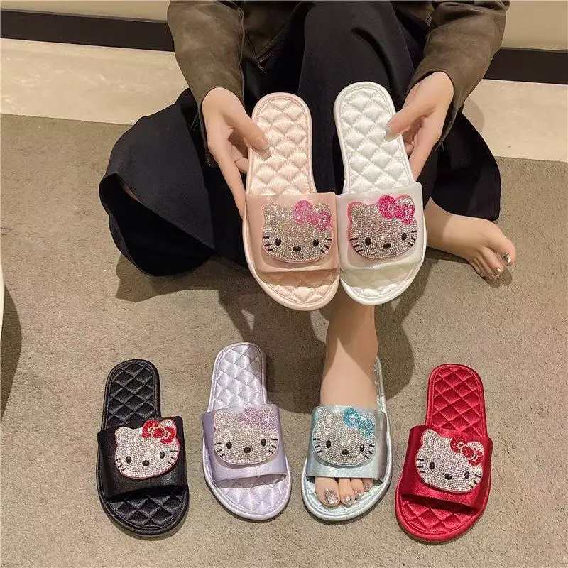 

real photos 2026 summer new Sanrio hello kitty caroon cute lovely women girls purple blue red white black pink fashion slippers