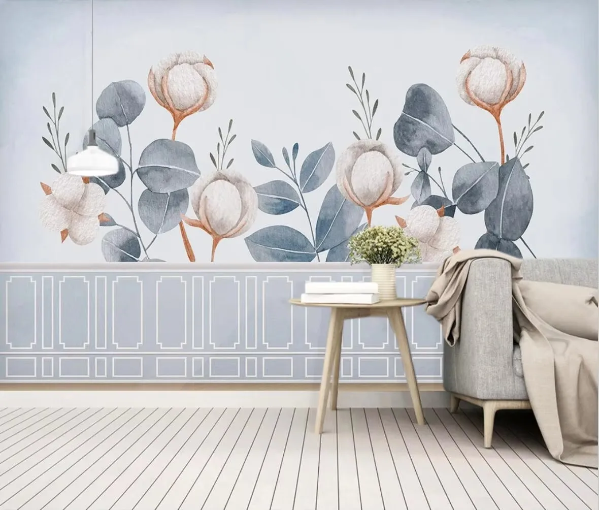 

Custom wallpaper Watercolor Leaves Flowers Plants rose TV background wall home decoration living room bedroom 3d wallpaper