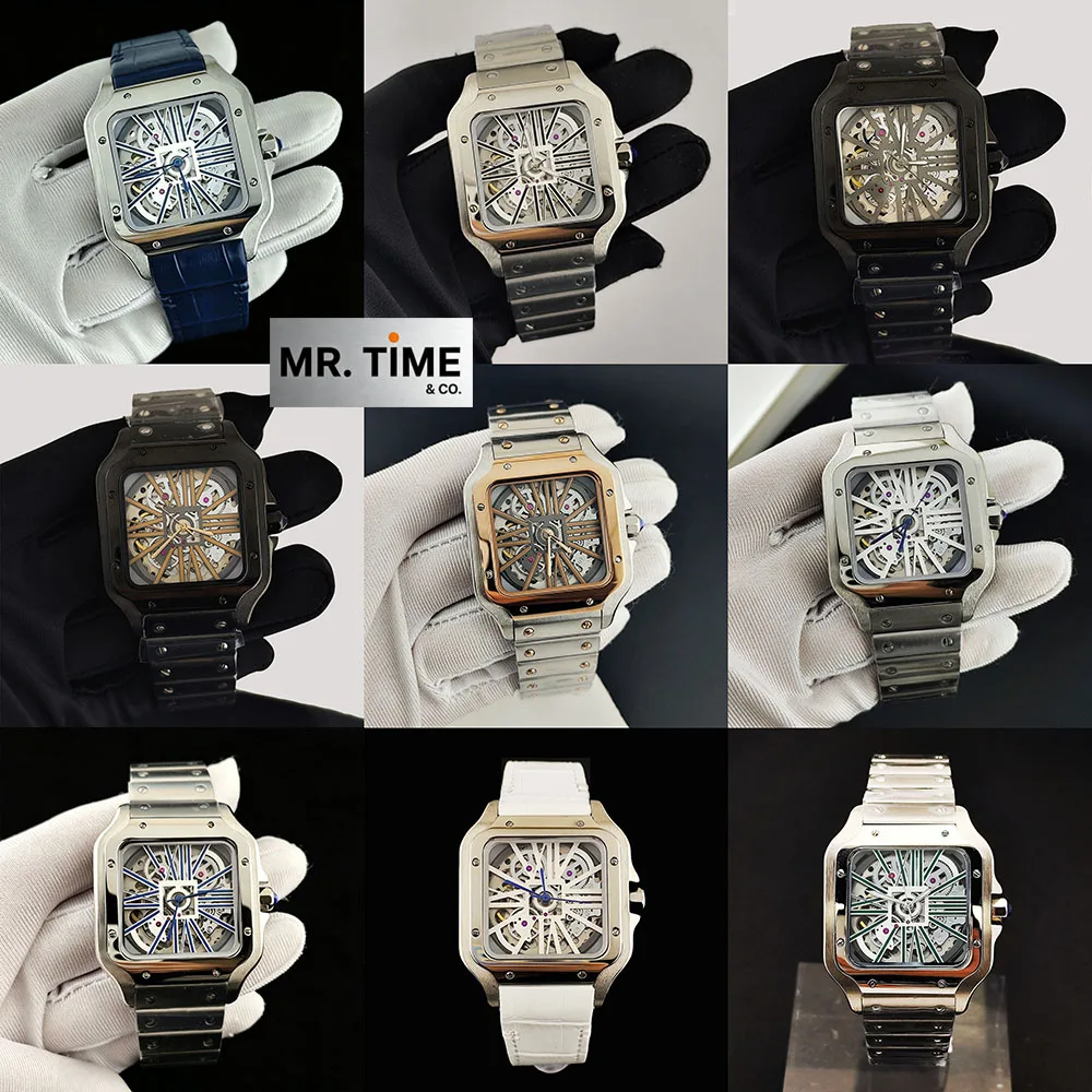 Hot selling NH70 men's hollow dial square stainless steel automatic mechanical watch suitable for NH70 movement