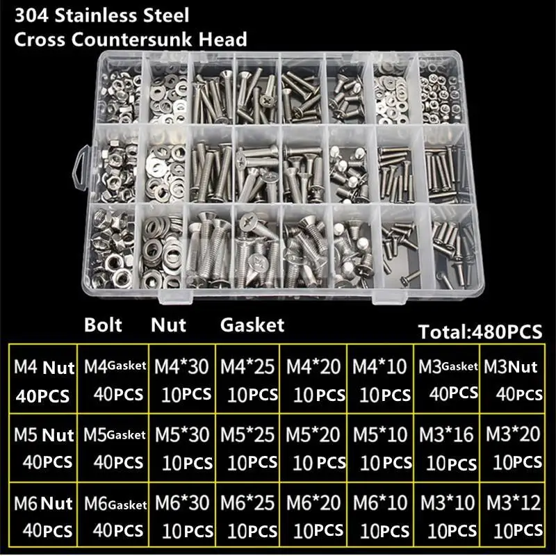 M3 M4 M5 M6 Machine Hex Schroef Set Bouten En Moeren 304 Rvs Cross Verzonken Kop Ronde Kop Schroef moer Assortiment Kit