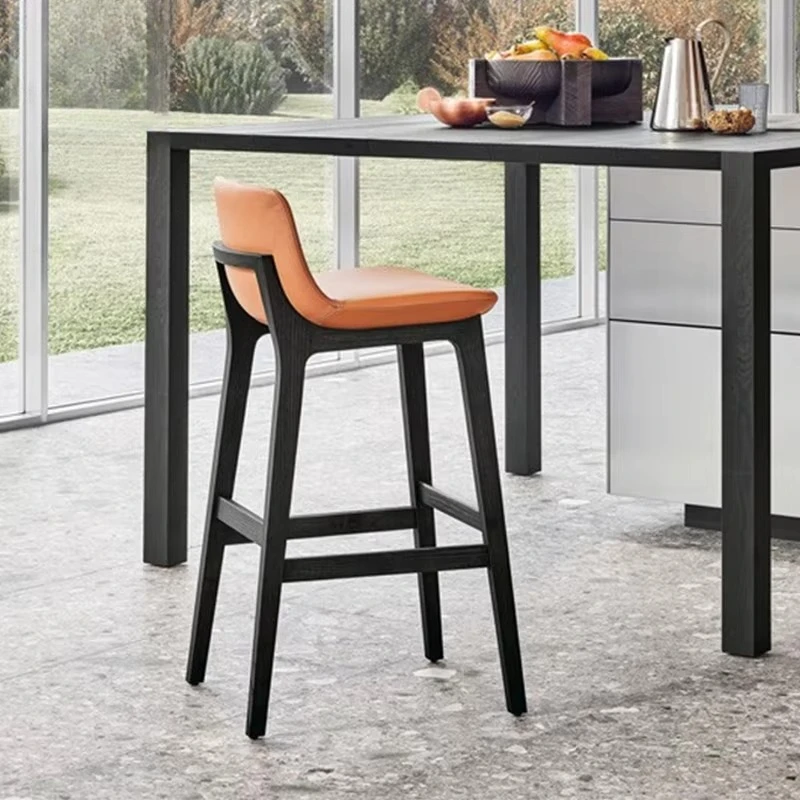 # Solid Wood High Chair Antique Style Leather Bar Stool Modern Simple Island