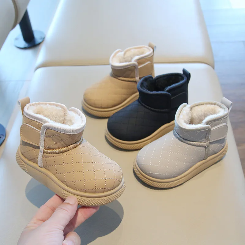 Boy Girl Winter Fleece-lined Snow Boots Kids Soft-soled Non-slip Short Boots Cozy Warm Cotton Boots Babies Outdoor Wear Children