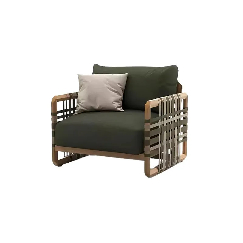 Outdoor solid wood sofa villa terrace rattan chair leisure coffee table outdoor garden courtyard model room furniture